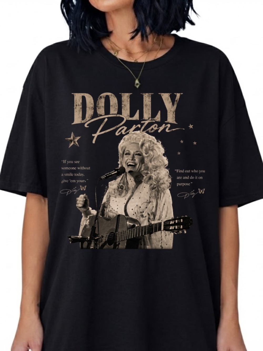Dolly Parton Quotes Vintage Style Music Sepia Memories Graphic T-Shirt